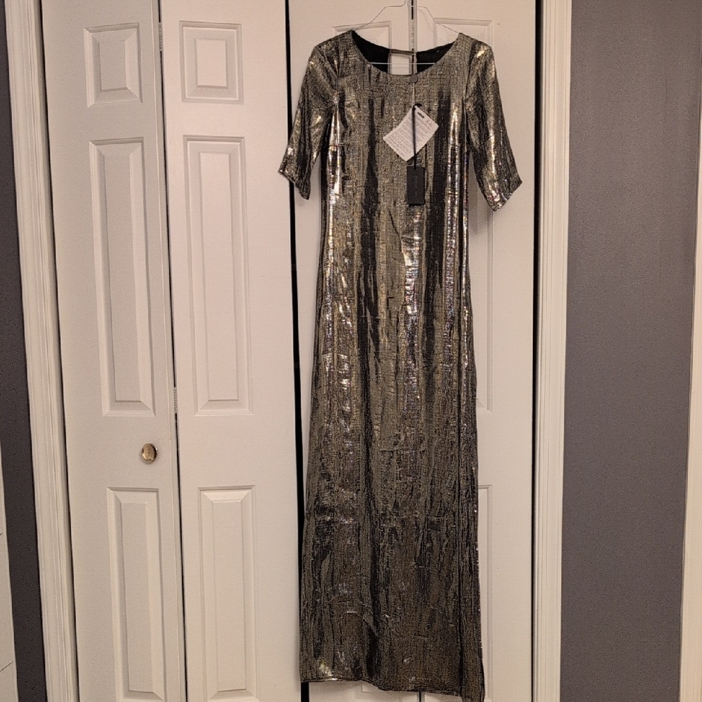 Patrizia Pepe Gold and Black Textured Dress